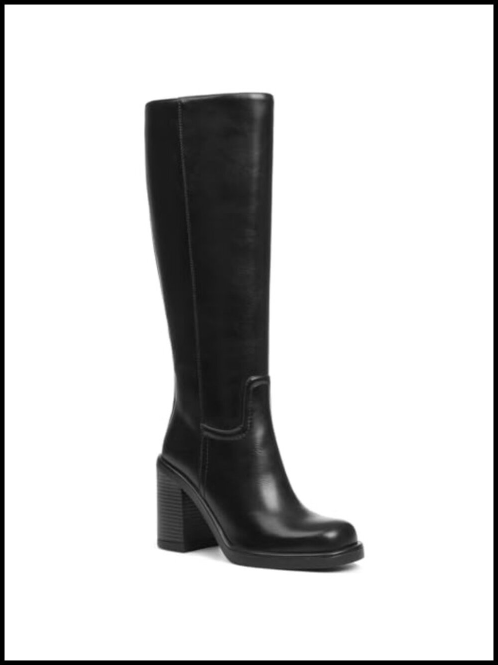 Knee High Platform Boots Square Toe Chunky Block Heeled Faux Leather Wide Calf